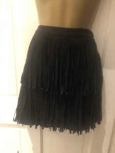 Womens Real Suede Black Tassel Mini Skirt Size 12 - Picture 1 of 4