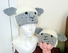 SHEEP HAT; Chunky Hand Knitted to Order; Cream/Grey; All Sizes Baby to Adult