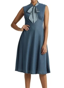 NWT Lauren Ralph Lauren Womens Sleeveless Neck Tie Velvet Dress Highland Sea, 12 - Picture 1 of 3