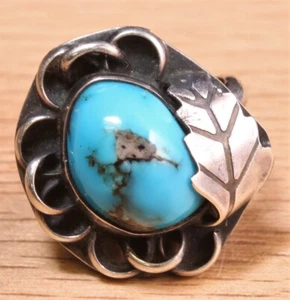 Fantástico Anillo Turquesa Plata Esterlina Peón Antiguo Años 30 Talla 4 X264D - Imagen 1 de 4