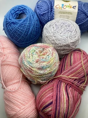 DK & Sport Weight Baby Yarn Boucle Colors Blue & Pink & Yellow Multicolors - Image 1 of 4