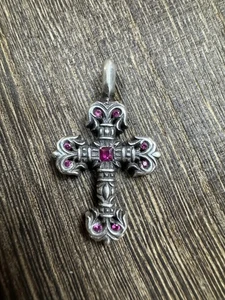 chrome hearts style pink sapphire dagger and filigree cross pendants necklace - Picture 1 of 3
