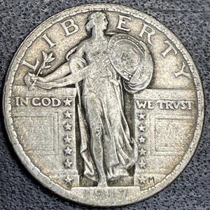 Cuarto de dólar Standing Liberty 1917 T-2 25c tipo 2. ¡Atractivo ejemplo circulado! - Imagen 1 de 2