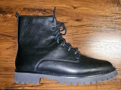 Botas de combate Banana Republic para mujer de cuero negro con cordones talla 11 M Foto 1 de 4