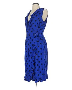 J Peterman Dress Silk Wrap Blue Black Polka Dot Sz 6 Retro Feminine Midi - Picture 1 of 24