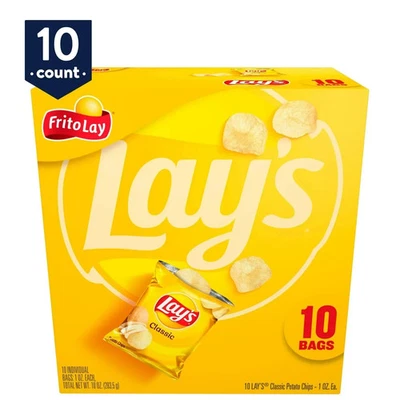 Lay's Classic Potato Snack Chips, 1 oz Bags, 10 Count Multipack - Image 1 of 3