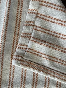 Pottery Barn Baumwolldecke Elfenbein mit orangefarbenen Streifen Full Queen EUC Tagesdecke - Bild 1 von 15