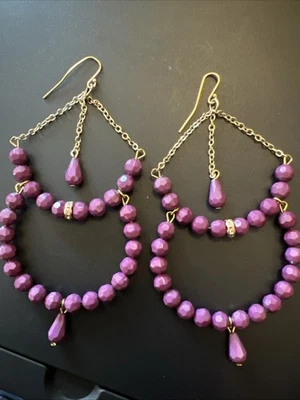 Pendientes araña colgantes borlas lágrima recortadas oro púrpura 4"L nuevos Foto 1 de 4