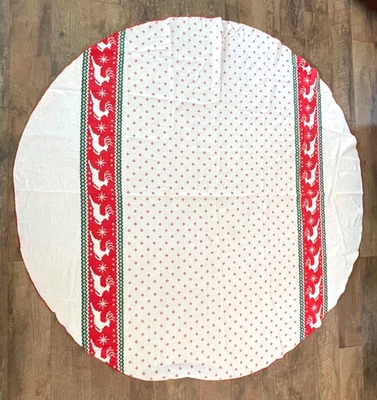 Christmas Reindeer Table Cloth 67" x 68.5" Rounded Red Surged Edges Vintage - Image 1 of 4