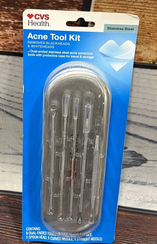 Kit de herramientas para el acné 5* acero inoxidable elimina puntos negros y puntos blancos- estuche protector Foto 1 de 1