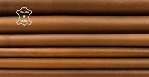 SADDLE TAN BROWN DISTRESSED Soft Lambskin Leather 2 skins 10sqf 0.8mm #C5258 - Picture 1 of 7