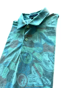 Peter Millar Crown Crafted Polo Shirt Mens M Blue CD Record All Over Print Golf - Picture 1 of 12
