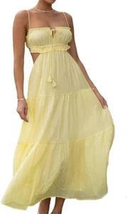NUFIWI Women Summer Boho Cutout Long Dress Sleeveless Tiered Ruched Boho Cami Dr - Picture 1 of 6