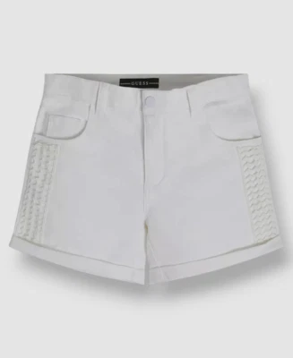 Guess Kids Girls White Stretch Denim 5-Pocket Lace Side Panel Shorts Size 8 - Image 1 of 2