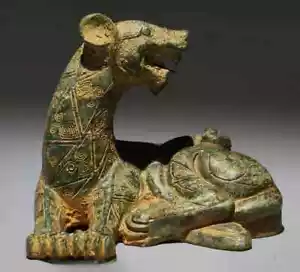 Old Chinese Warring States Bronze Ware Animal Lying Tiger Beast Statue Sculpture - Picture 1 of 9