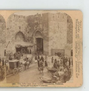 Puerta de Jaffa desde fuera de Jerusalén Palestina Underwood bronceado vista estéreo - Imagen 1 de 3
