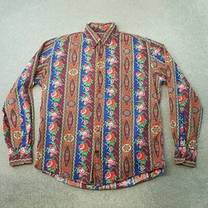 Vintage Kenzo Shirt Mens 3 Medium Burgundy Blue Floral Festival Hawaiian Retro - Picture 1 of 13