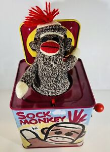 Sock Monkey Jack In The Box By Schylling  Music Tin Plays Pop Goes the Weasel