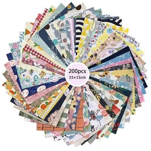 GUQI 200 Pieces Cotton Fabric Strip Set Floral Pattern DIY Handmade Cut Cloth - Picture 1 of 7