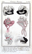 PERIOD FASHION COSTUME Hats/Bonnets No.2039,Journal des Dames,Antique Print 1822