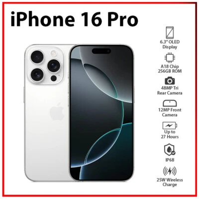 Apple iPhone 16 Pro 8GB+256GB WHITE TITANIUM Dual SIM Unlocked iOS Cell Phone - Image 1 of 4
