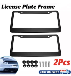 2Pcs Metal License Plate Frame Tag Cover Screw Caps Stainless Steel Black New - Picture 1 of 6