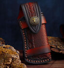 New Hand Made Carved Cow Leather Sheath For Folding Knife Cover Pouch Belt Clip