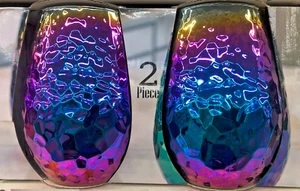 Juego de 2 VASOS DE VINO SIN TALLO Martillado Iridiscente Agua Bebida Cóctel Pesado - Imagen 1 de 11