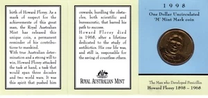 1998 Australia Howard Florey $1 Coin -  Melbourne 'M' Mintmark - Picture 1 of 2