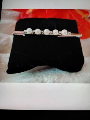 Brosche/ Anstecknadel Weißgold 585 er mit 6 Brillanten und 5 Zuchtperlen - Bild 1 von 3