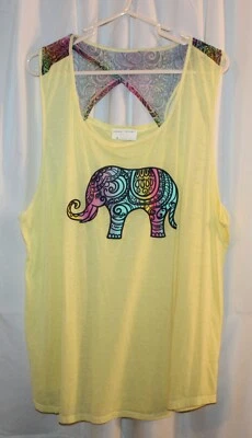 Bobbie Brooks® Semi-Sheer Yellow Keyhole Back Tank Blouse w/Elephant - Size 3X - Image 1 of 4