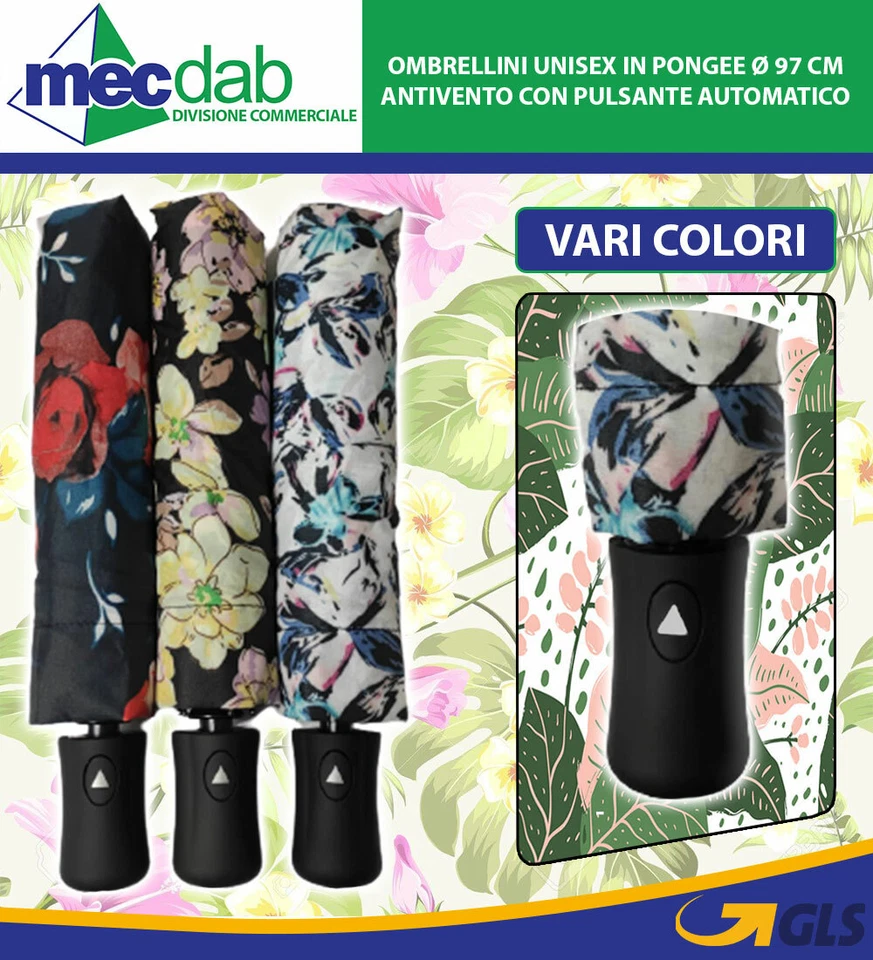 Ombrellini Unisex in Pongee Ø97 Cm Antivento con Pulsante Automatico Vari Colori - Immagine 1 di 1