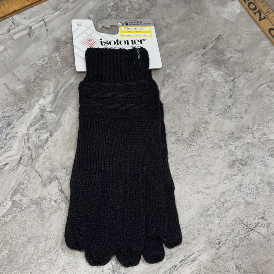 Women’s One Size Isotoner Cable Stripe Knit Gloves Black
