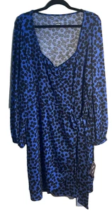 Ava & Viv Sz 2X Women's Balloon Long Sleeve Midi Wrap Dress Blue Black 11-5 - Picture 1 of 13