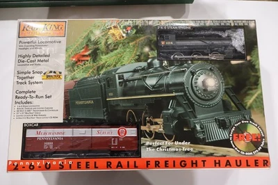 MTH O Scale Rail King Train Set Pennsylvania Steel Rail Freight Hauler 2-6-0 Foto 1 de 4