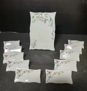 Vintage Porzellan Tischkarte Namensteller Floral 10er Set mit Menütafel Original Box - Bild 1 von 10