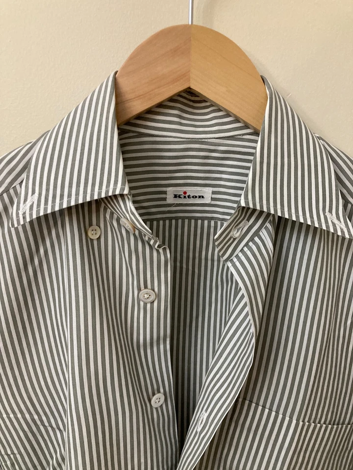 Camisa de vestir gris/blanco a rayas 14,25 en muy buen estado kiton Foto 1 de 4