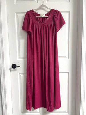 Miss Elaine Classics Flutter Sleeve Embroidered Nylon Nightgown Large Hot Pink - Image 1 of 4