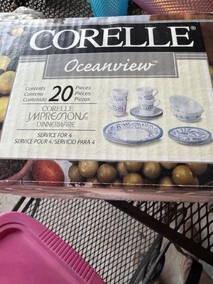 NUEVO EN CAJA JUEGO DE CENA DE 20 PIEZAS Corelle Oceanview + 1 juego de vasos de jugo Foto 1 de 4