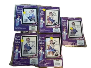 Funny Cross Stitch Kits Lot Of 5 Aunt Tizzie Frame Included 5” X 7” New Janlynn - Picture 1 of 5
