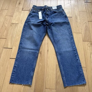 Topshop Straight Cropped Jeans Size 11 W29 Fits L30 Blue Denim Raw Hem New - Picture 1 of 13