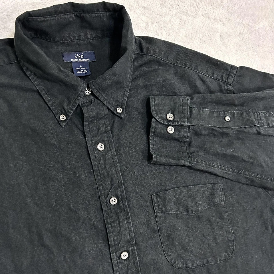 Camisa Brooks Brothers 346 de lino para hombre grande negra con botones manga larga informal Foto 1 de 4
