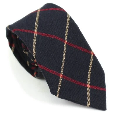 Corbata de cuello delgada vintage a cuadros 100 % lana franela a cuadros azul marino/rojo/bronceado gallo Foto 1 de 4