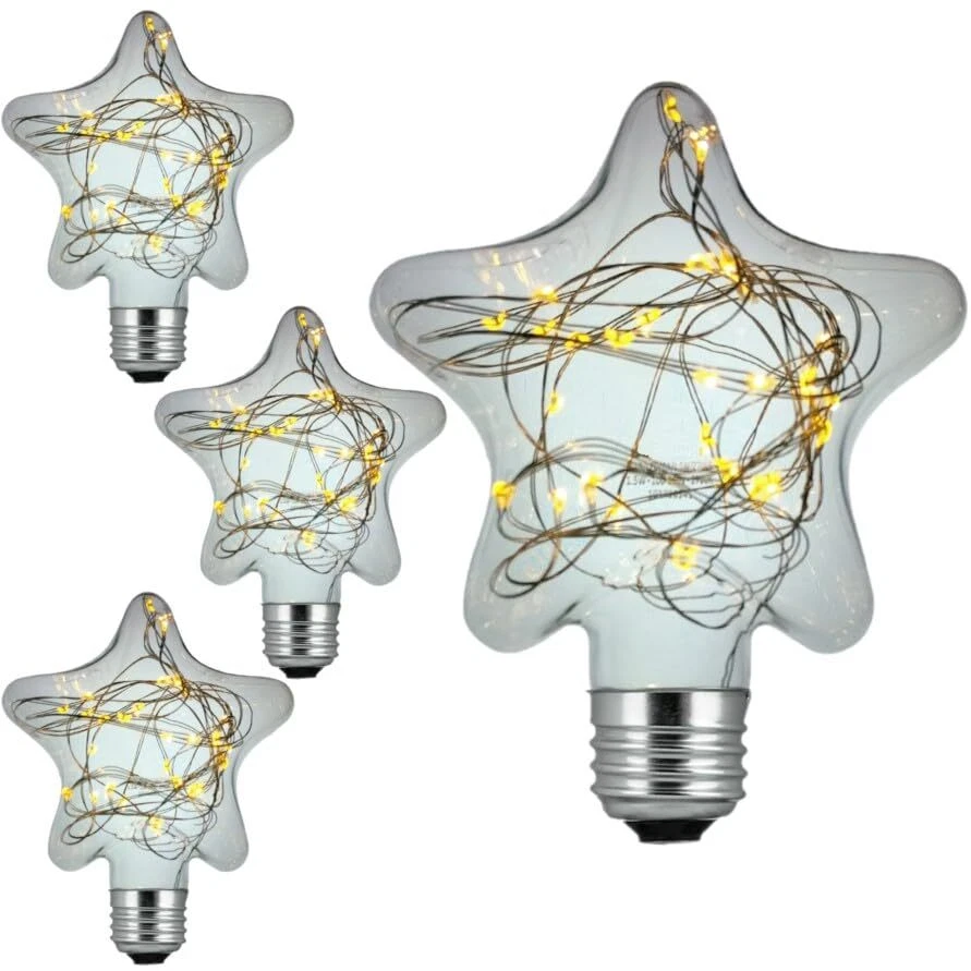 4Pack Star Shape String Light Bulb, LED Decorative E26, Clear Glass, 1.5W, 2700K - Image 1 of 1