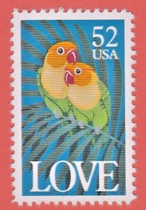 1991 LIEBESVOGEL LIEBESBRIEFMARKE PAPAGEI TROPISCHE PALME ORANGE USA 52c PORTO UNBENUTZT POSTFRISCH - Bild 1 von 1