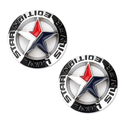 2x Chrome TEXAS LONE STAR SILVER EDITION Fender Door Emblems for Tundra Titan - Image 1 of 4