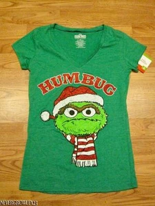 CAMISETA MUJER SESAME STREET OSCAR THE GROUCH~HUMBUG VERDE NAVIDAD~M~NUEVA CON ETIQUETAS - Imagen 1 de 3