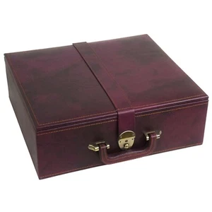 Deluxe Burgundy Leatherette Coffer Storage Box for Chess Pieces of 4.2" to 4.6" - Picture 1 of 6