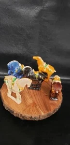 Vtg Set Of 5 Chinese War Horses Figurines Drip Glaze Ceramic - Picture 1 of 8