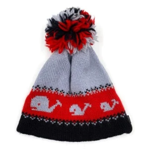 Sombrero Smiley para Hombre Gorro Rojo Ballena Negra Pom Talla Única 100% Lana Hecho en EE. UU. - Imagen 1 de 7